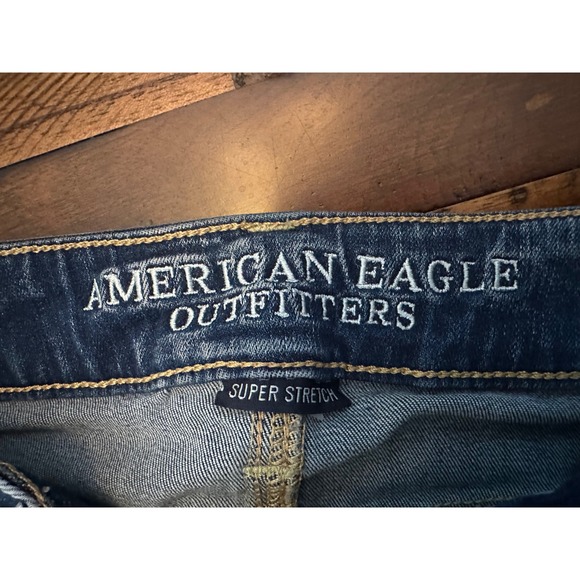 American Eagle Rip Jegging Crop Distressed Frayed Hem Super Stretch Denim Size 4 - Picture 4 of 12